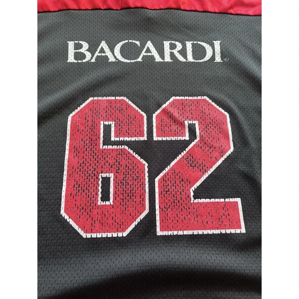 BARCARDI No 62 Size XL Football Jersey Black Red & White Accents Y2K Hiphop